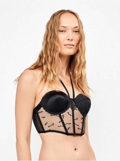 Soutien-gorge bustier en tulle brodé et satin - Kiabi