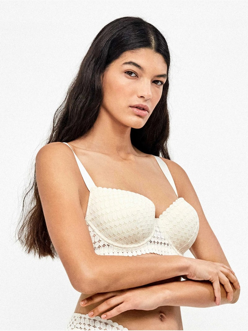 Soutien-gorge capacité de dentelle géométrique Ivoire - Kiabi
