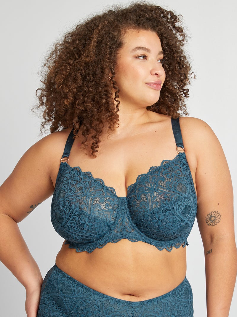 Soutien-gorge corbeille emboîtant en dentelle bleu - Kiabi