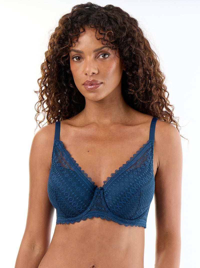 Soutien-gorge corbeille emboîtant en dentelle Bleu - Kiabi