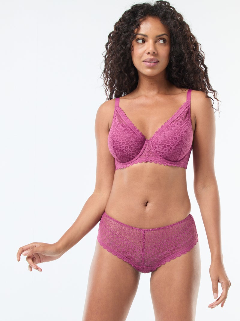 Soutien-gorge corbeille emboîtant en dentelle Rose - Kiabi