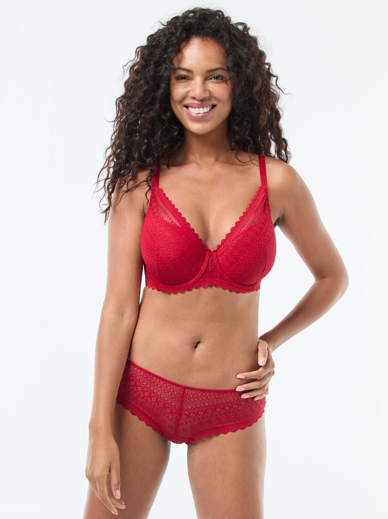 Soutien-gorge corbeille emboîtant en dentelle Rouge - Kiabi