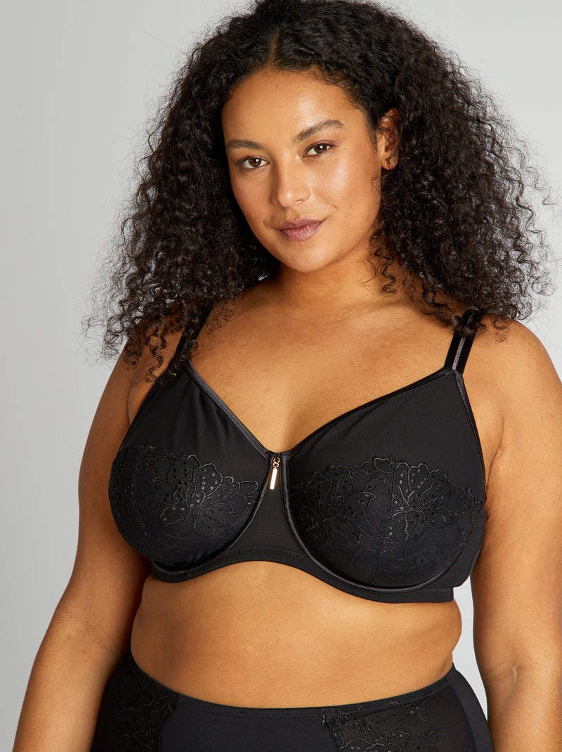 Soutien-gorge corbeille emboîtant en mesh noir - Kiabi
