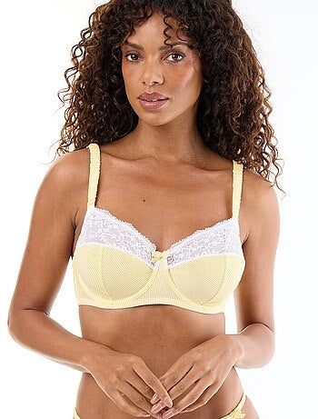Soutien-gorge corbeille emboîtant rayé avec dentelle