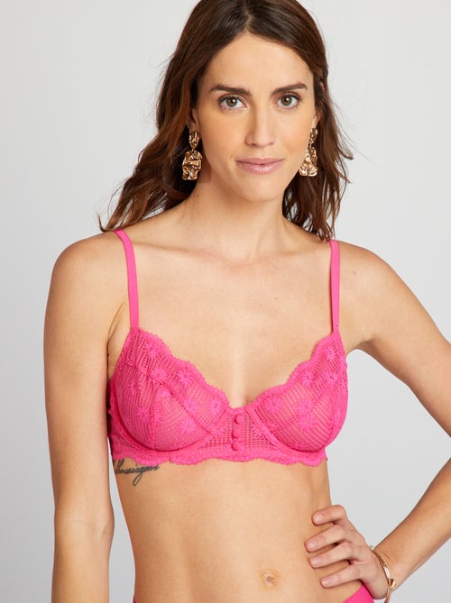 Soutien-gorge corbeille en dentelle avec boutons - Kiabi