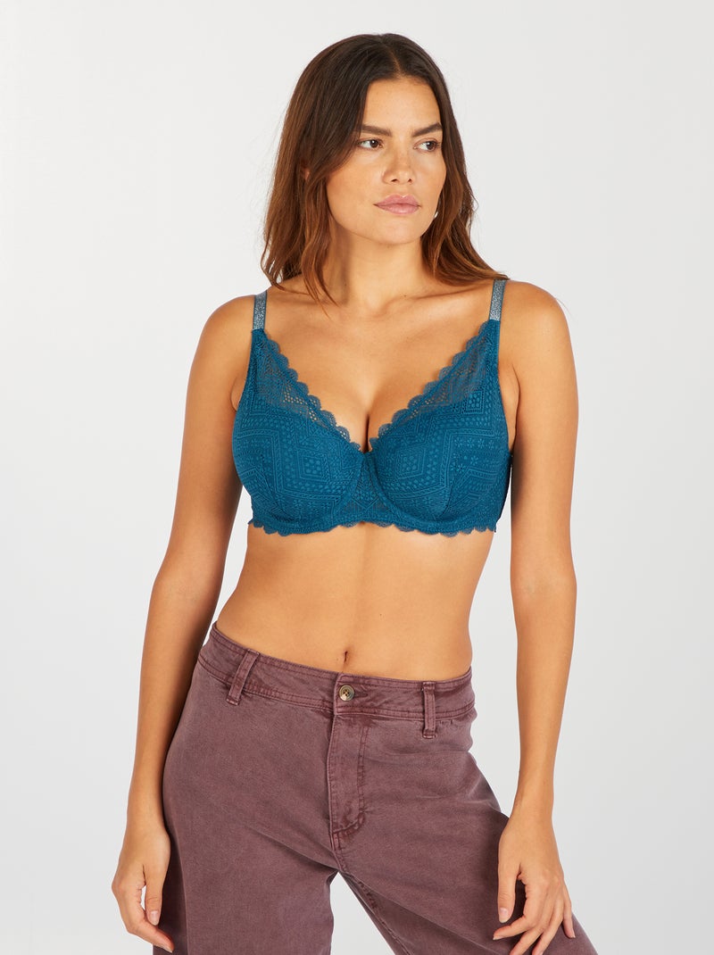 Soutien-gorge corbeille en dentelle D&E Bleu canard - Kiabi
