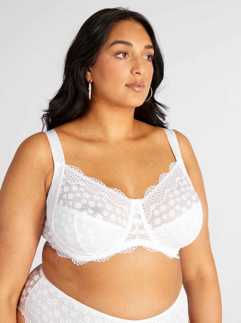 Soutien-gorge corbeille en dentelle fleurie blanc - Kiabi