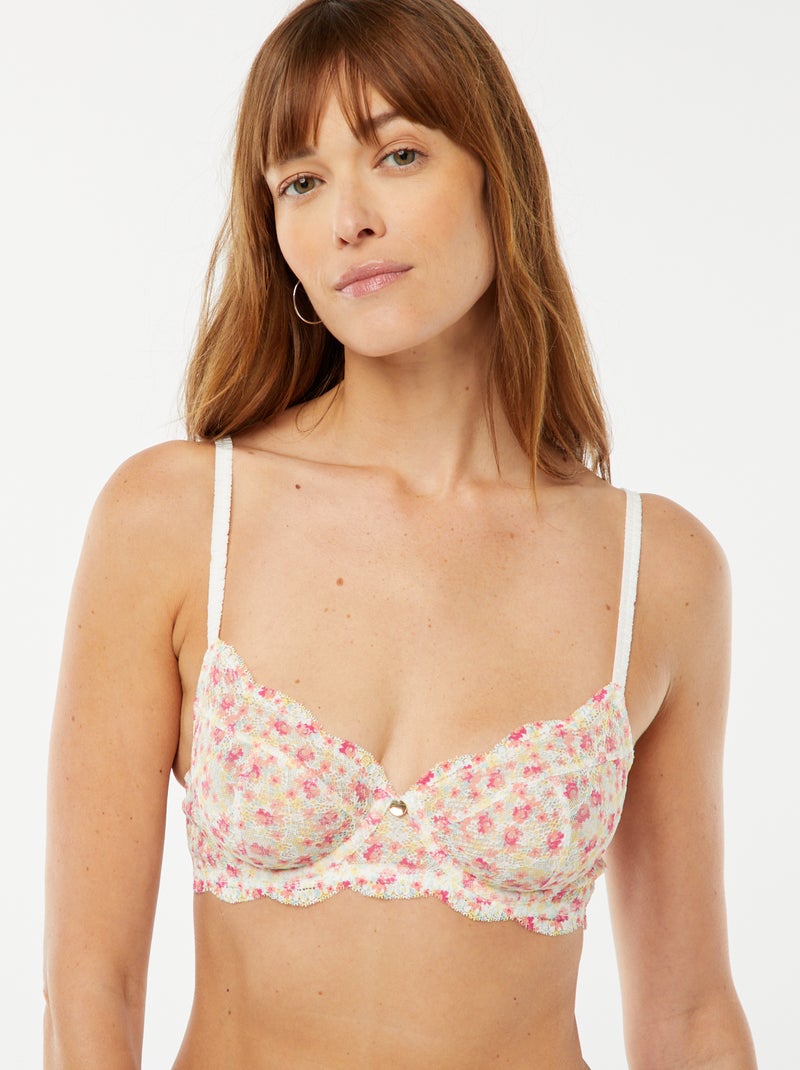 Soutien-gorge corbeille en dentelle fleurie Rose - Kiabi