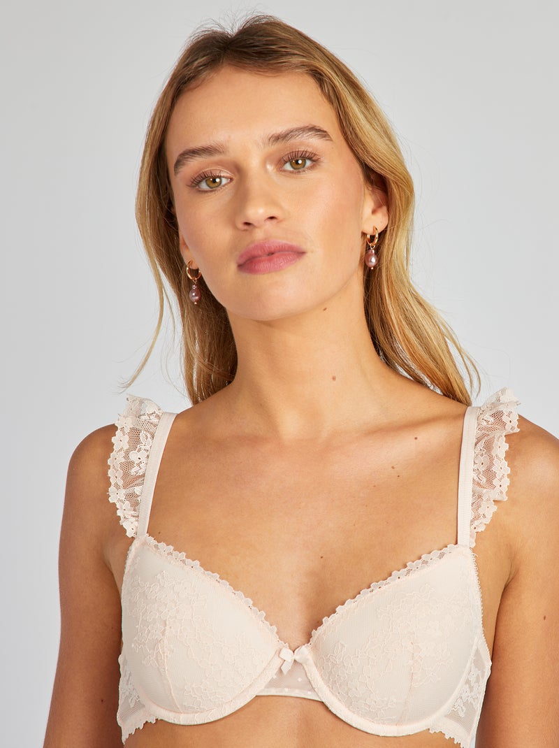 Soutien-gorge corbeille en dentelle Rose poudré - Kiabi