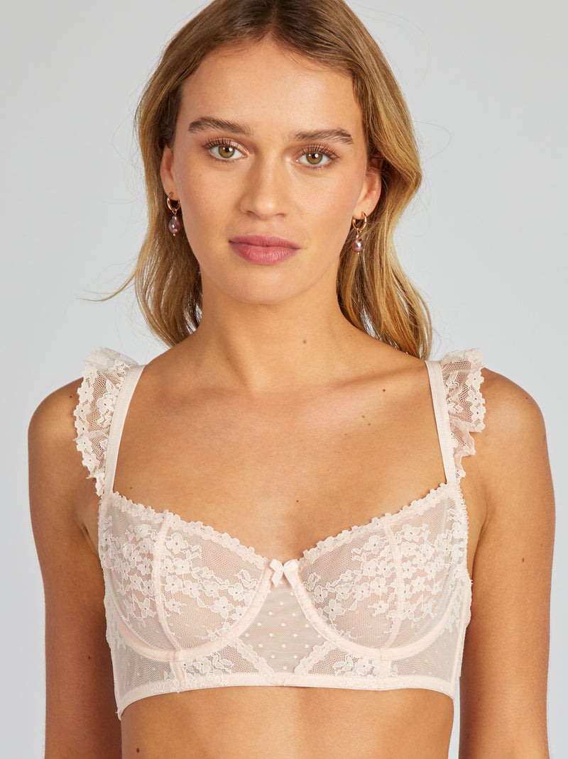 Soutien-gorge corbeille en dentelle Rose poudré - Kiabi