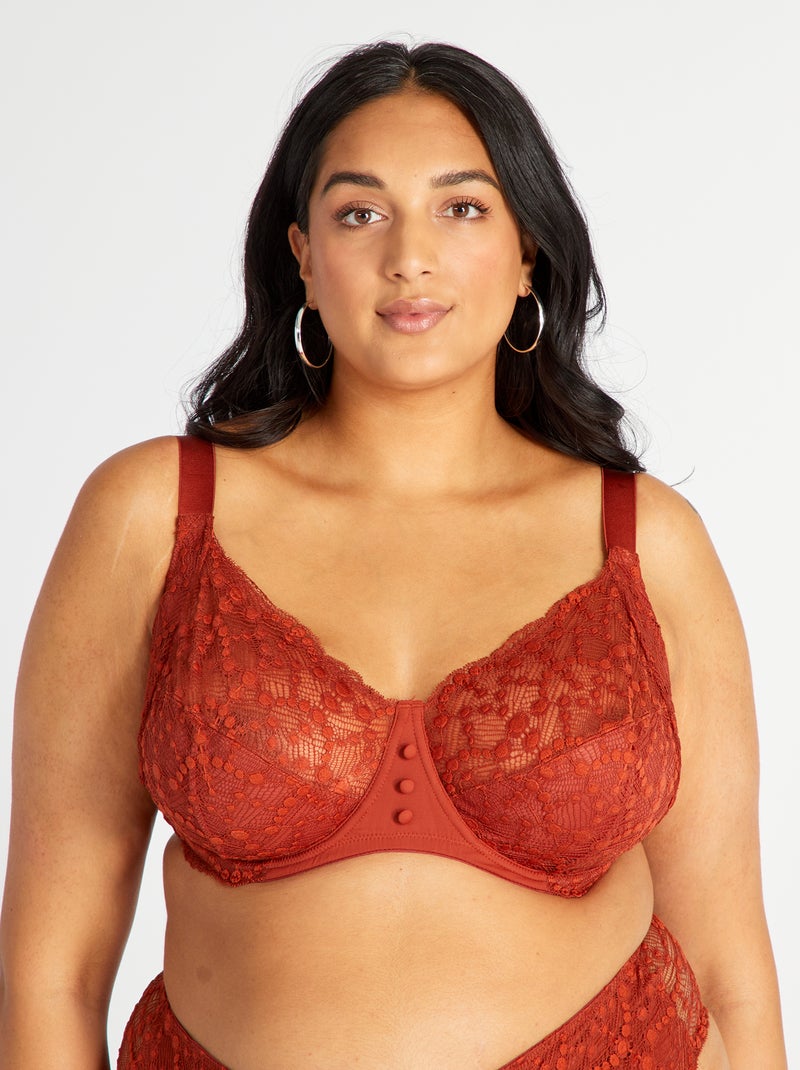 Soutien-gorge corbeille en dentelle Rouge corail - Kiabi