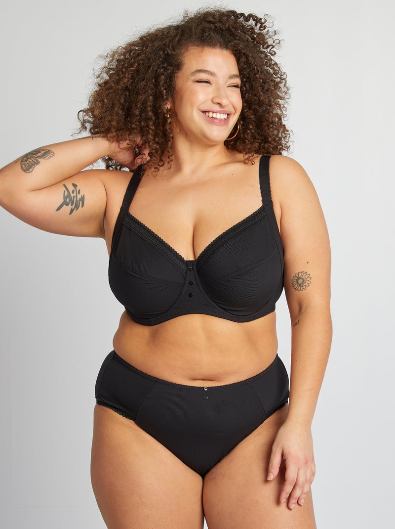 Soutien-gorge corbeille en microfibre côtelée Noir - Kiabi