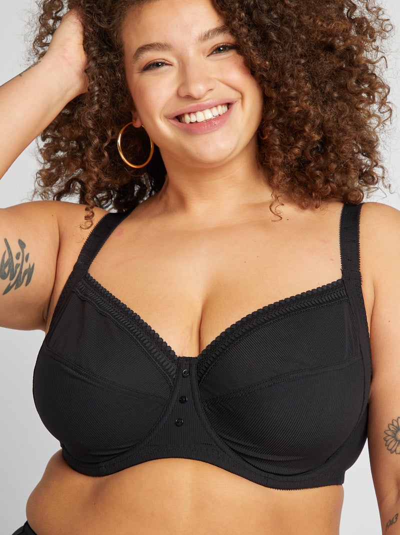 Soutien-gorge corbeille en microfibre côtelée Noir - Kiabi