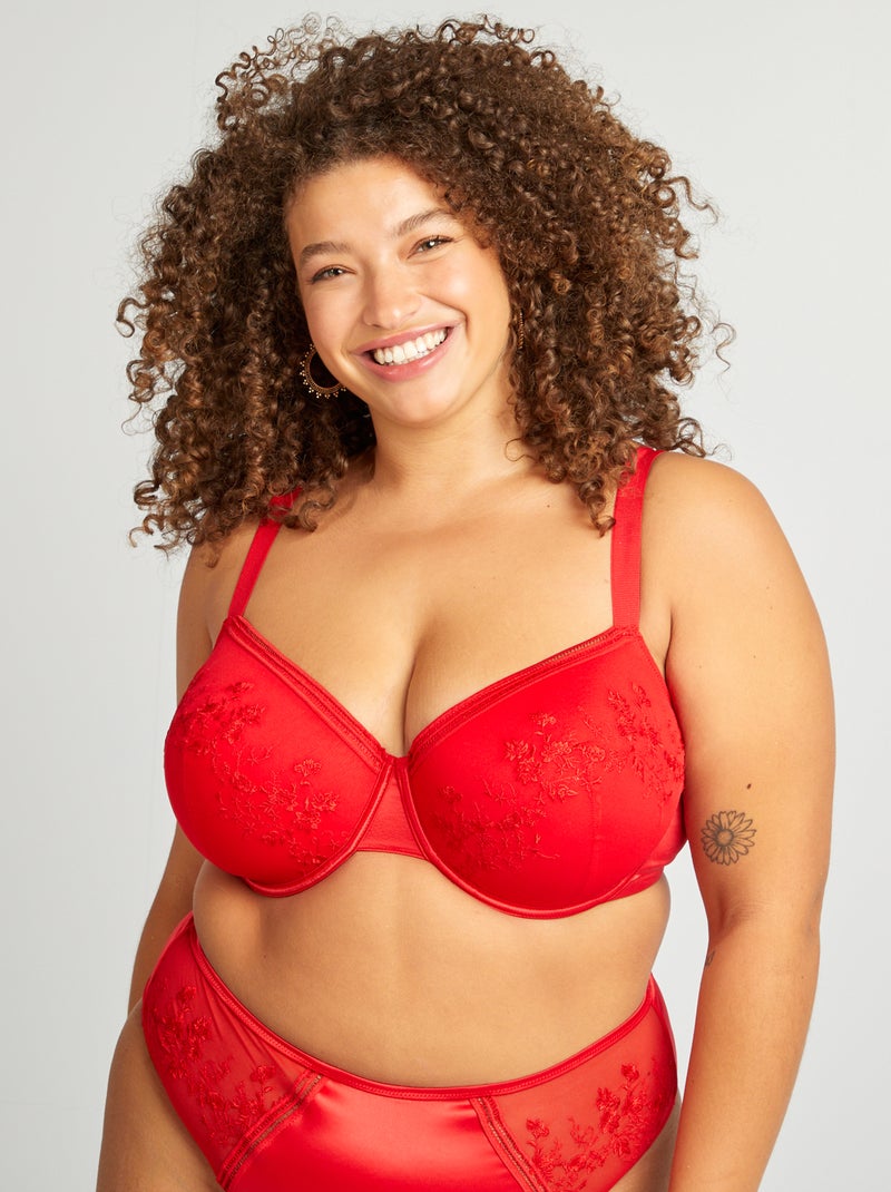 Soutien-gorge corbeille en tulle brodé Rouge - Kiabi