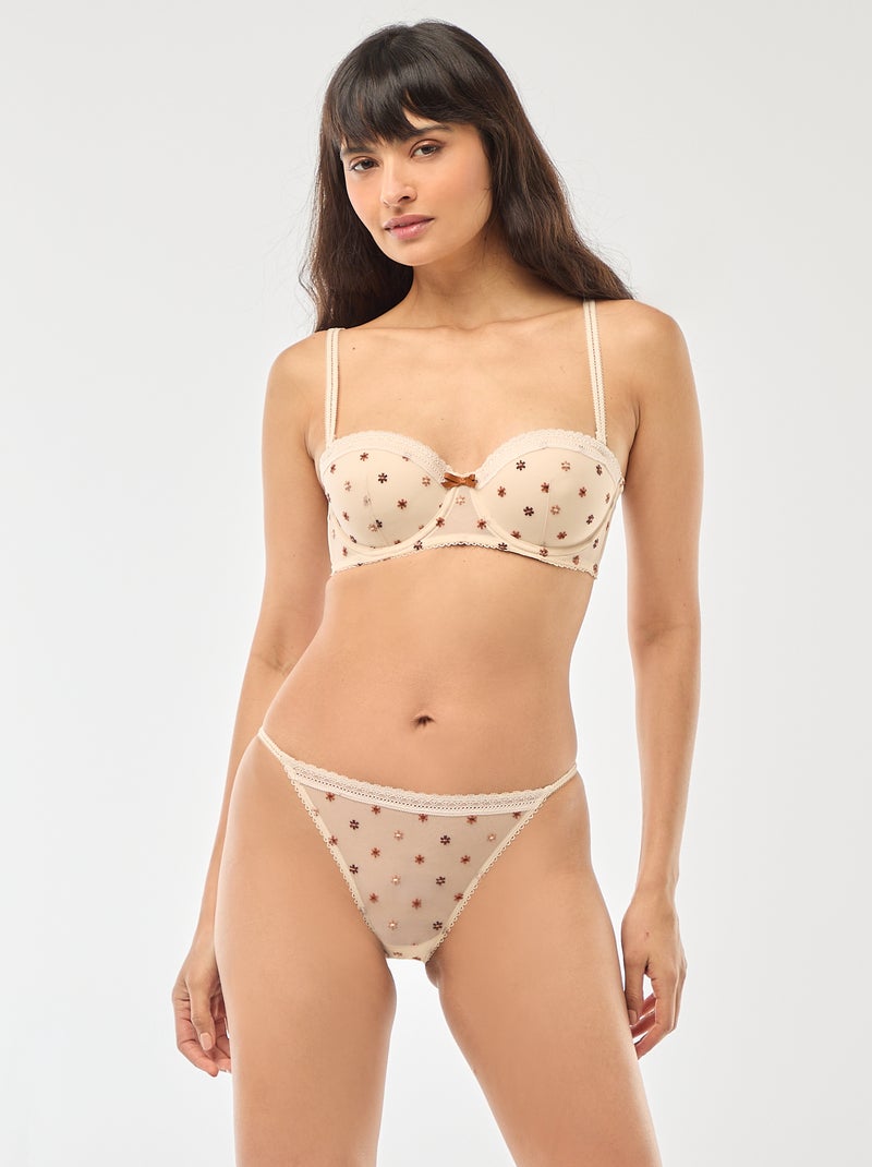 Soutien-gorge corbeille en tulle fleuri Beige - Kiabi
