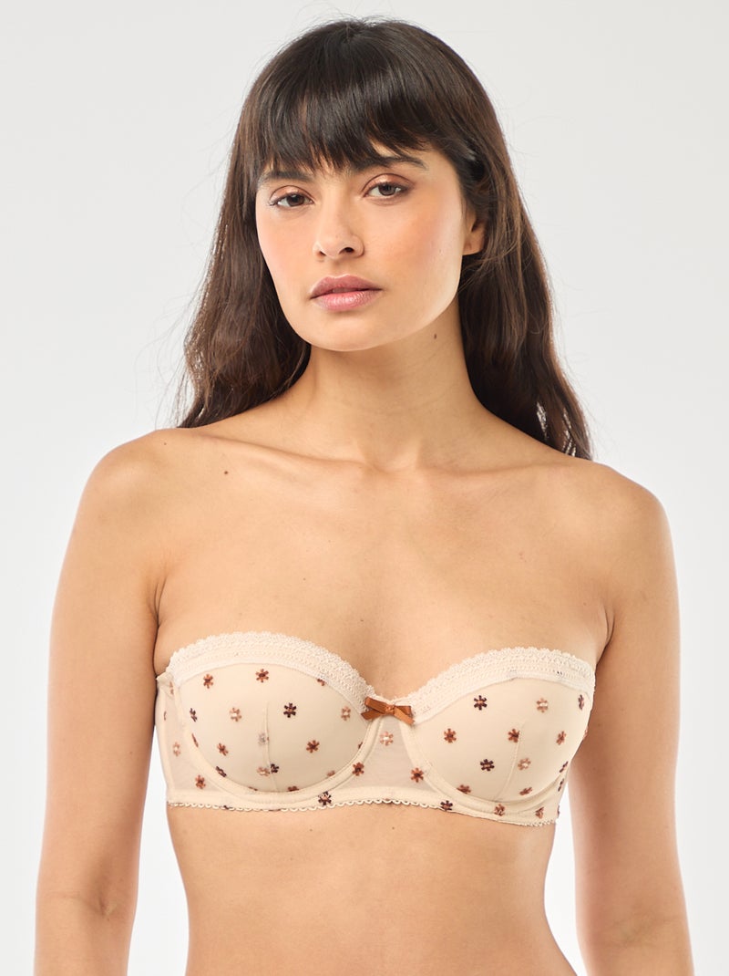 Soutien-gorge corbeille en tulle fleuri Beige - Kiabi
