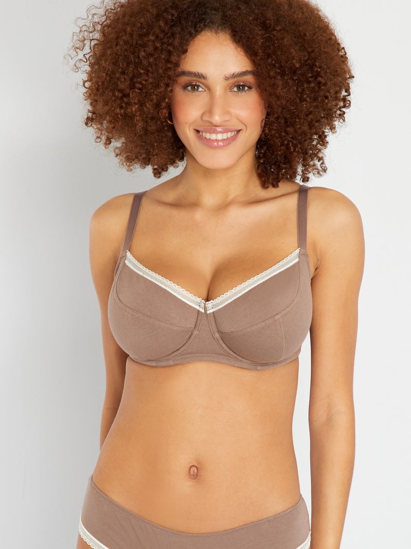 Soutien-gorge coton D&E marron taupe - Kiabi