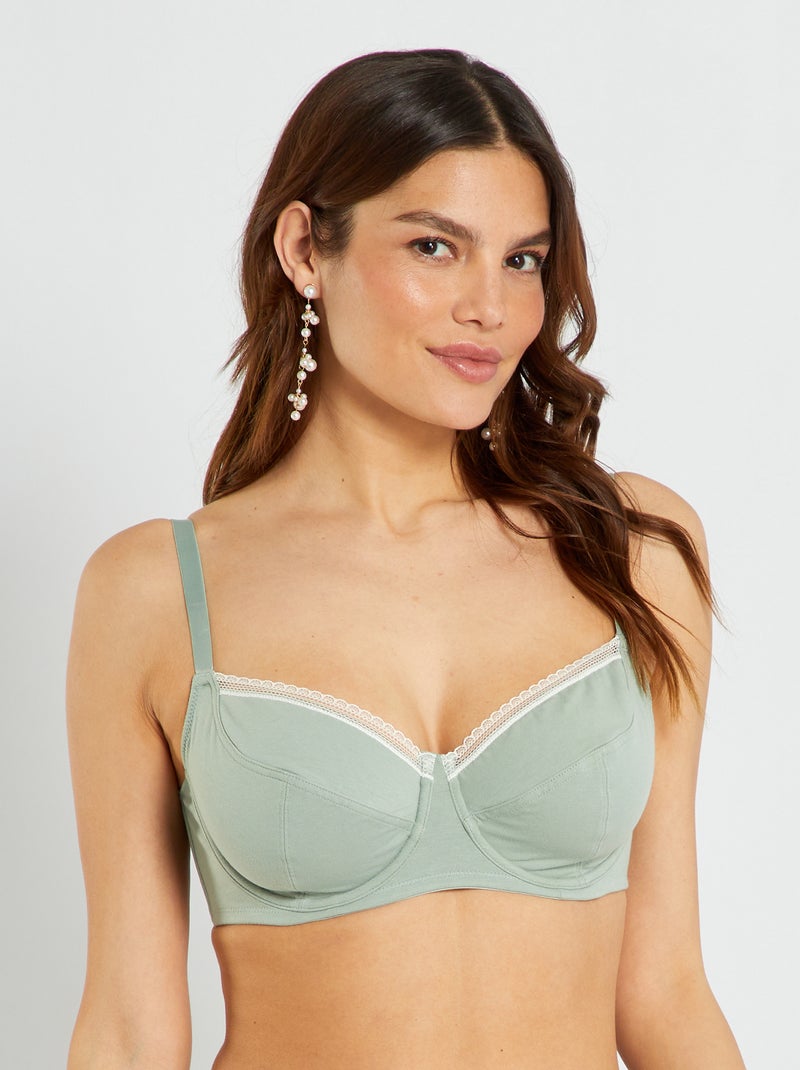 Soutien-gorge coton D&E vert clair - Kiabi