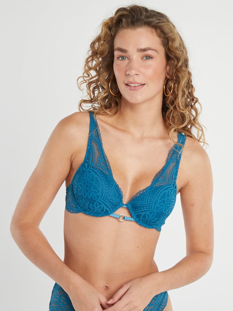 Soutien-gorge coupe foulard en dentelle Bleu - Kiabi
