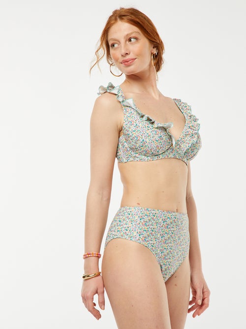 Soutien-gorge de bain fleuri et volanté pour bonnet D/E - Kiabi
