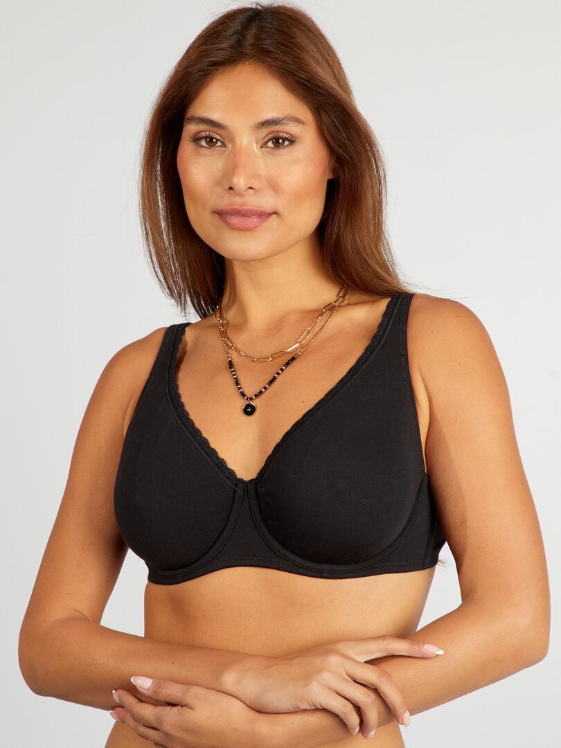 Soutien-gorge D&E en coton noir - Kiabi