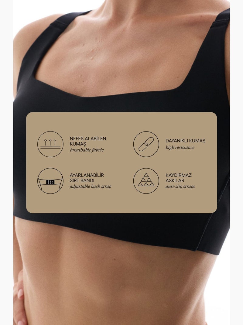 Soutien-gorge de sport dos croisé, maintien moyen, bretelles antidérapantes penti Noir - Kiabi