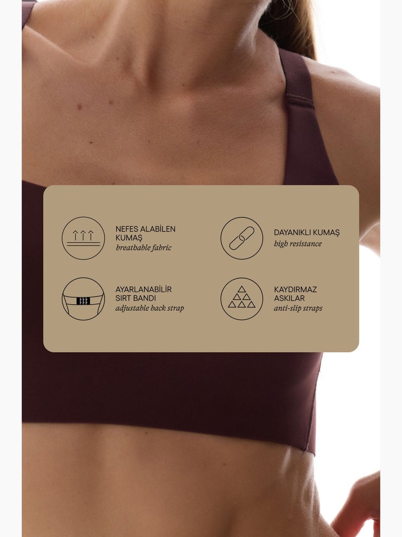 Soutien-gorge de sport dos croisé, maintien moyen, bretelles antidérapantes penti Rouge bordeaux - Kiabi