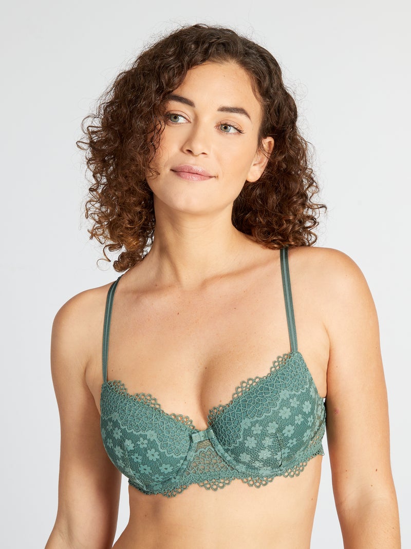 Soutien-gorge dentelle avec dos croisé Vert gris - Kiabi