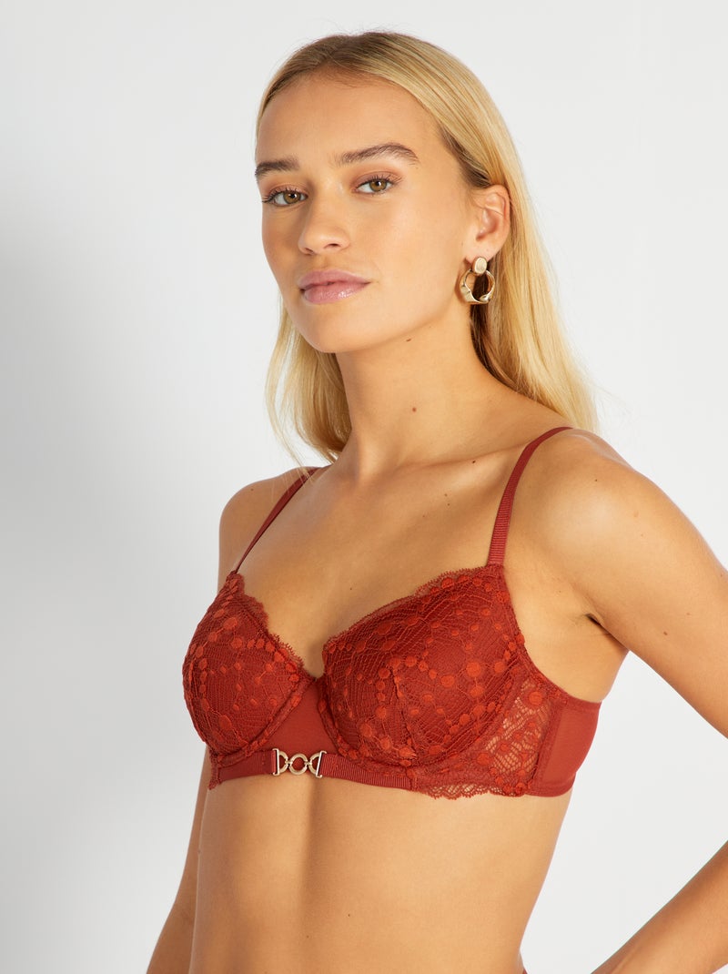 Soutien-gorge dentelle corbeille plongeant Rouge - Kiabi