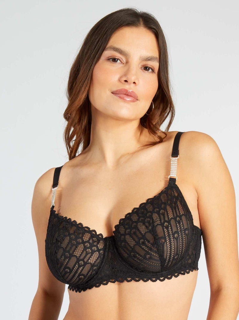 Soutien-gorge dentelle détails bijoux D&E noir - Kiabi