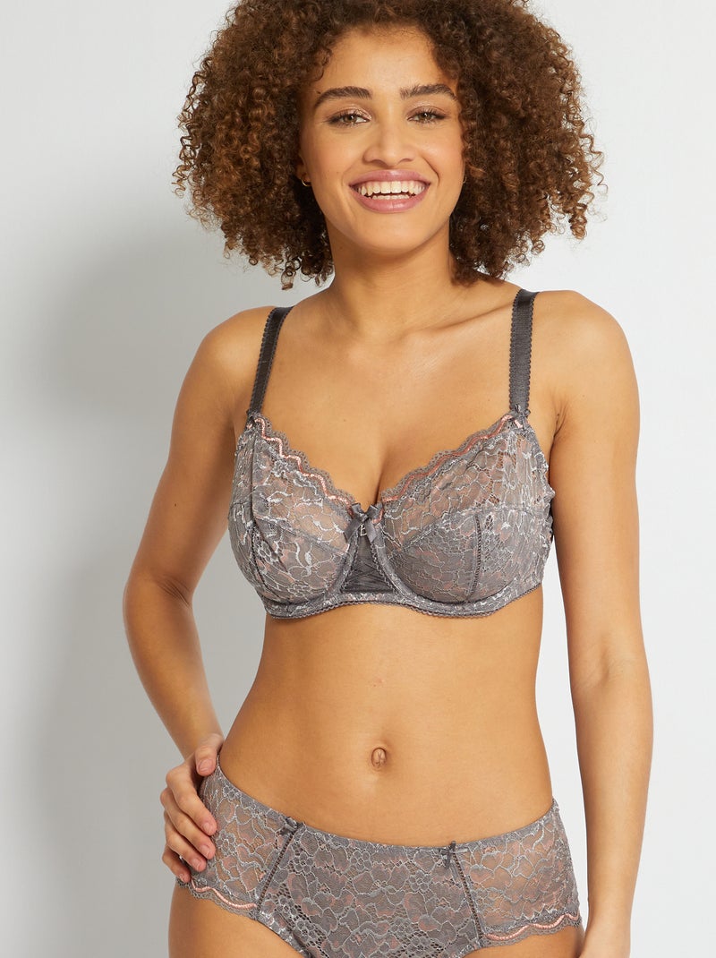 Soutien-gorge dentelle florale 'Bestform' Gris Kiabi