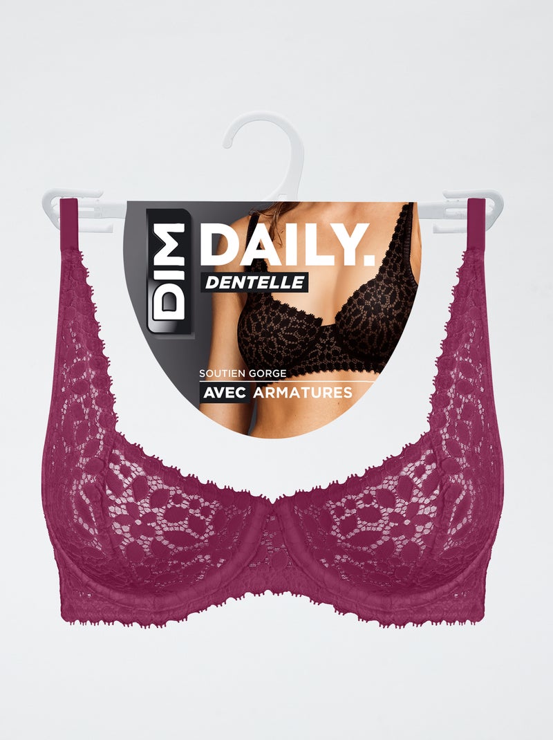 Soutien-gorge DIM en dentelle avec armatures Rouge - Kiabi