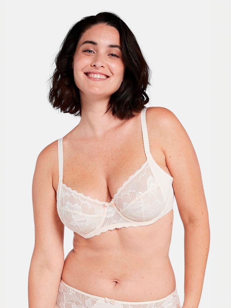 Soutien-gorge emboîtant en dentelle à fleurs 'Sans complexe' Blanc - Kiabi