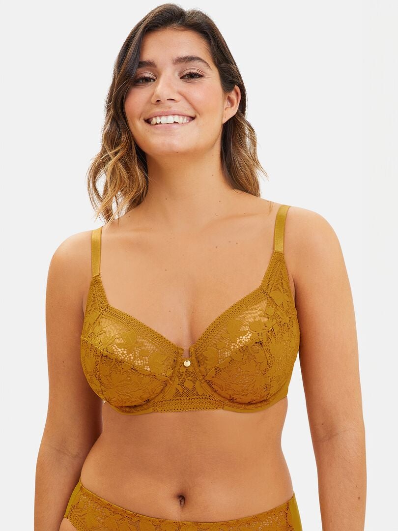 Soutien-gorge emboitant en dentelle avec armatures 'Sans Complexe' Jaune - Kiabi