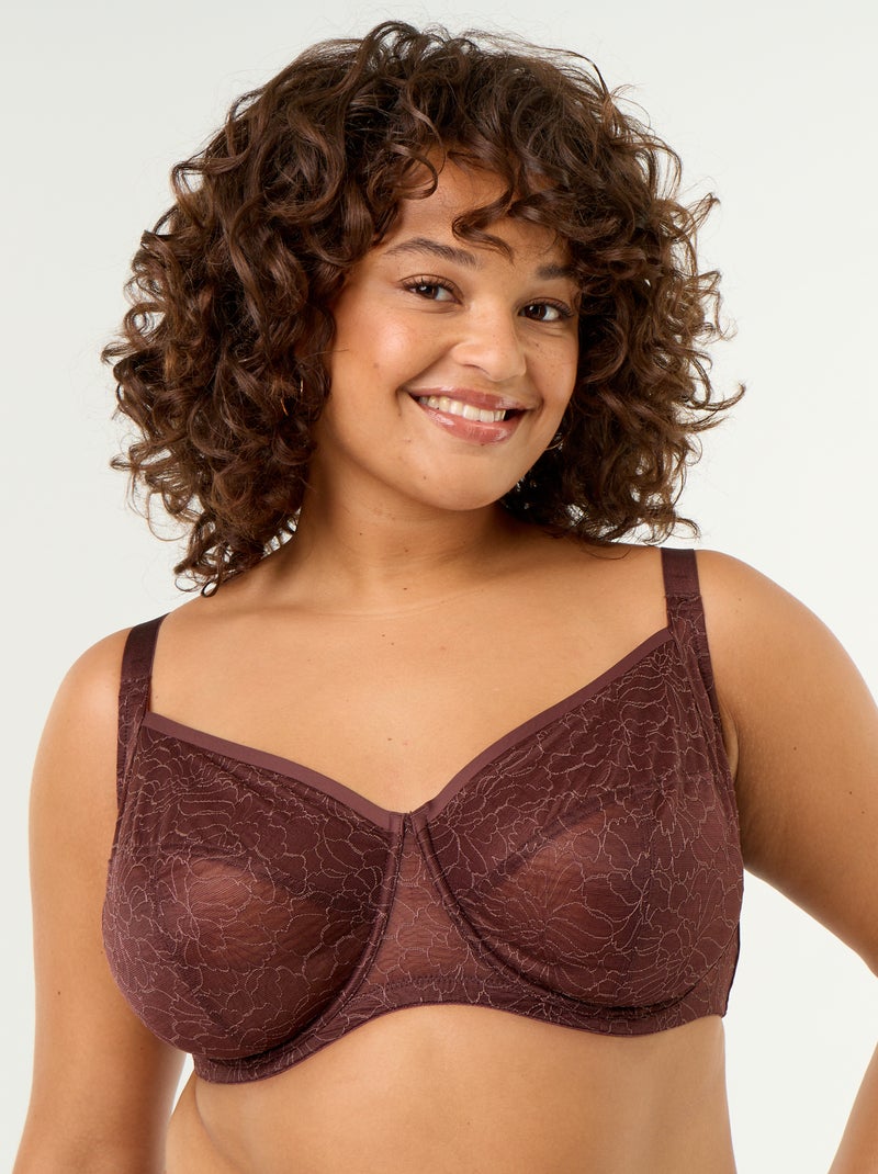 Soutien-gorge emboitant en dentelle Marron - Kiabi