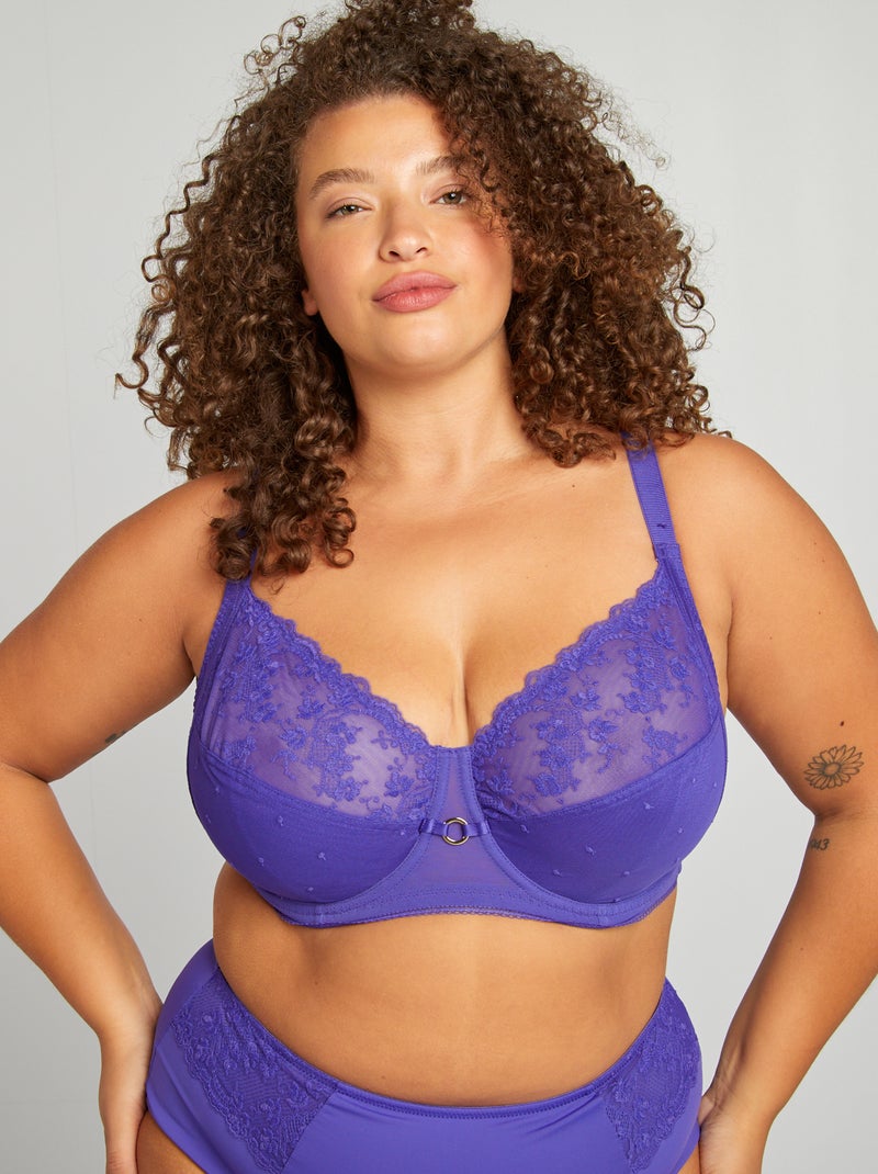 Soutien-gorge emboitant en dentelle transparente Violet - Kiabi