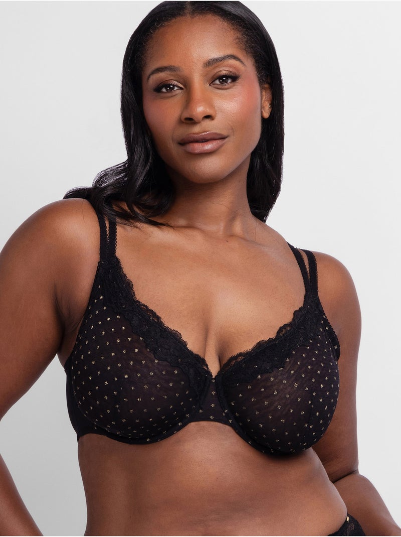 Soutien-gorge emboîtant en résille plumetis scintillante Origins Shimmer Dot Mesh Noir - Kiabi