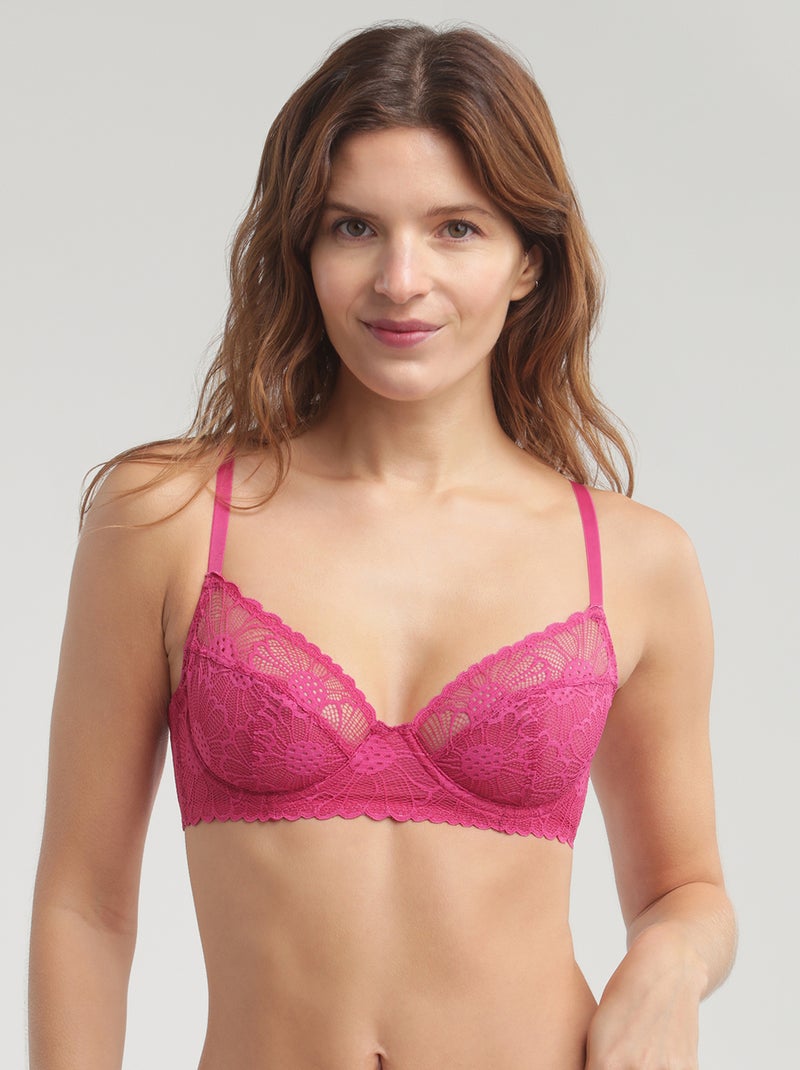 Soutien-gorge emboitant en tulle et dentelle Fais-moi une fleur Rose - Kiabi