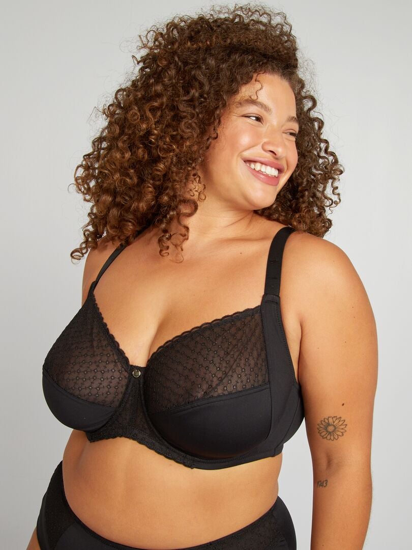 Soutien-gorge emboitant non paddé avec tulle noir - Kiabi