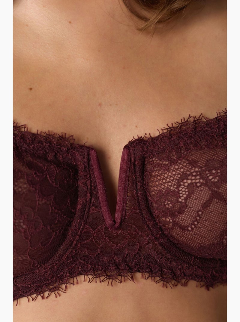 Soutien-gorge en dentelle à armatures penti Rouge bordeaux - Kiabi