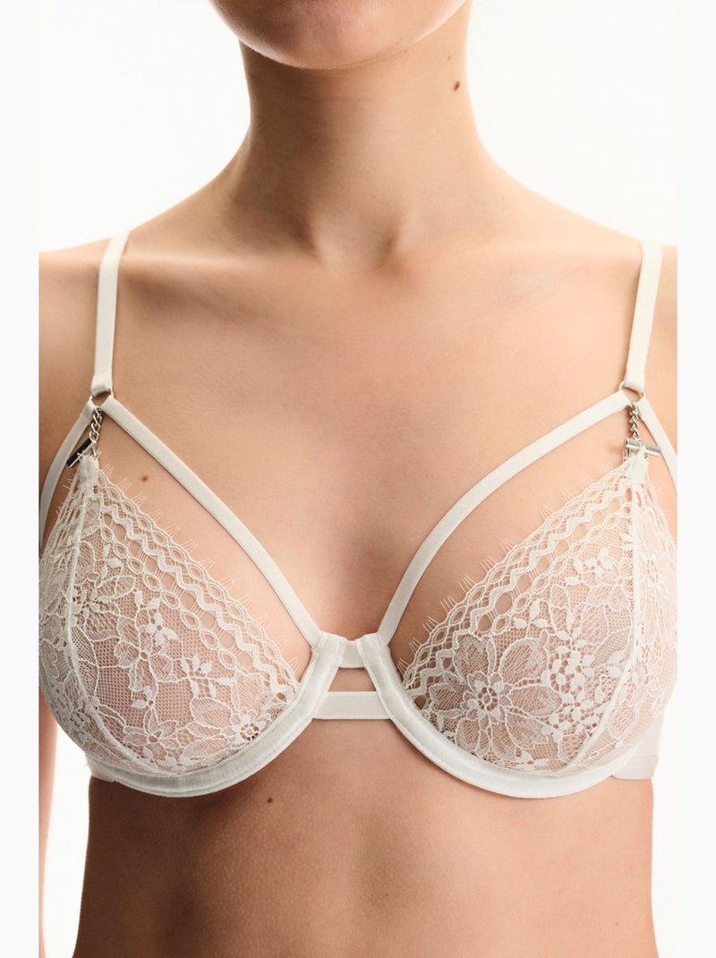 Soutien-gorge en dentelle asymétrique à armatures penti Blanc cassé - Kiabi