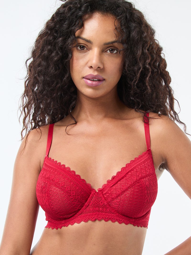 Soutien-gorge en dentelle bonnet D/E/F Rouge - Kiabi
