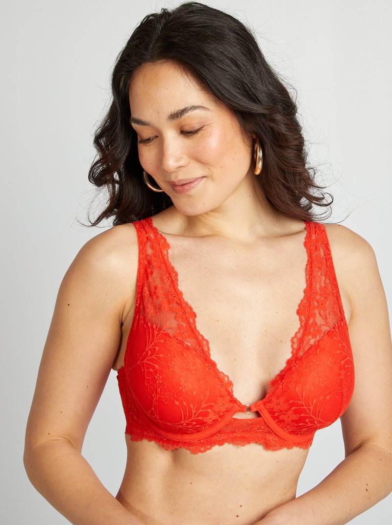 Soutien-gorge en dentelle D&E Rouge - Kiabi