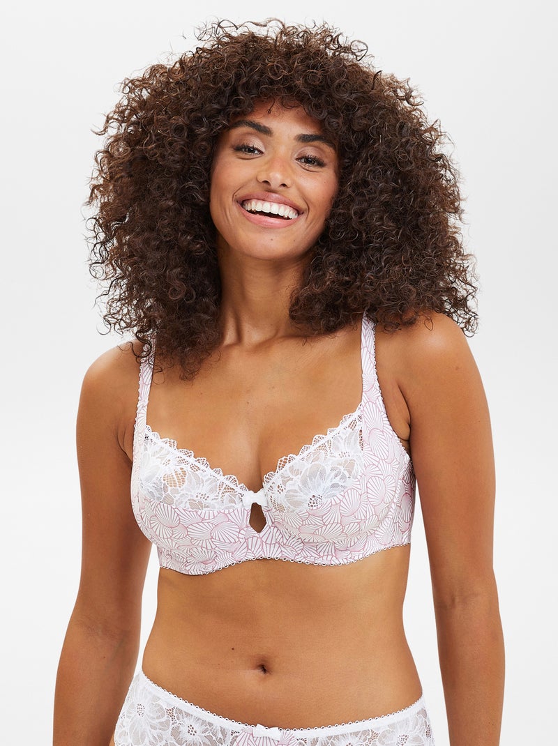 Soutien-gorge en dentelle et microfibre fantaisie 'Sans complexe' Rose - Kiabi