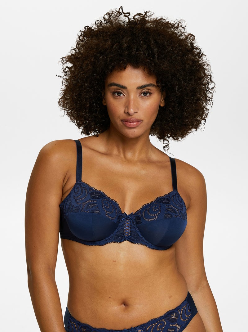 Soutien-gorge en dentelle et microfibre 'Sans complexe' Bleu - Kiabi