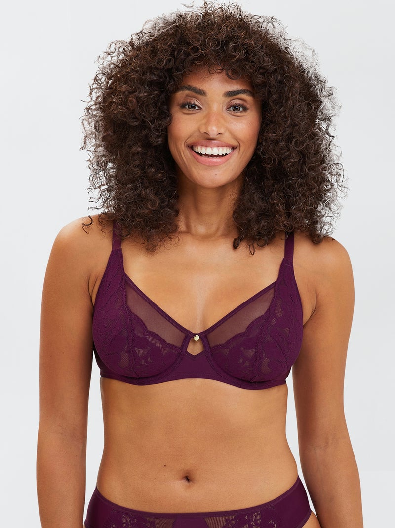 Soutien-gorge en dentelle et tulle avec armatures 'Sans Complexe' Violet - Kiabi