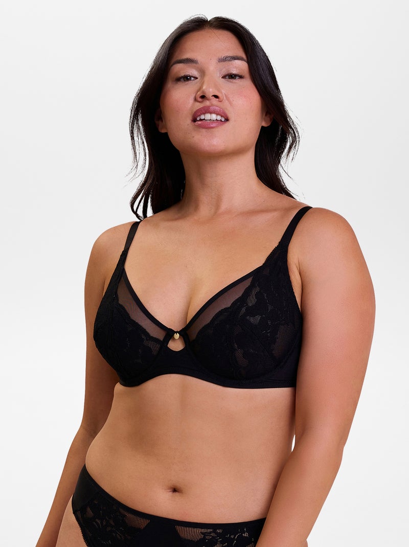 Soutien-gorge en dentelle, microfibre et tulle 'Sans complexe' Noir - Kiabi