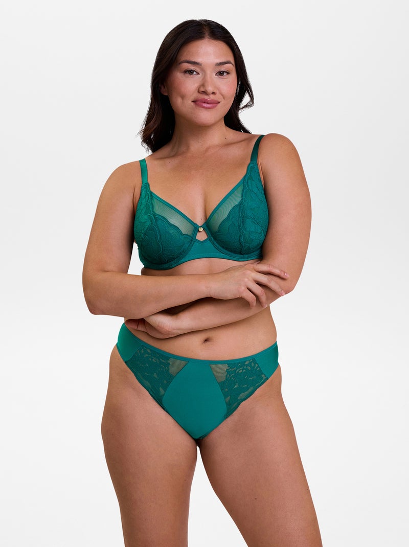 Soutien-gorge en dentelle, microfibre et tulle 'Sans complexe' Vert - Kiabi
