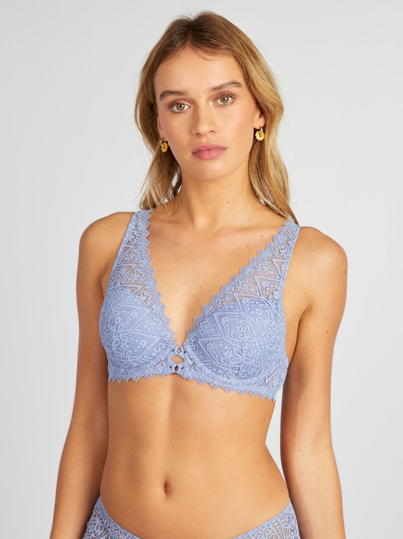 Soutien-gorge en dentelle plongeant Bleu violet - Kiabi