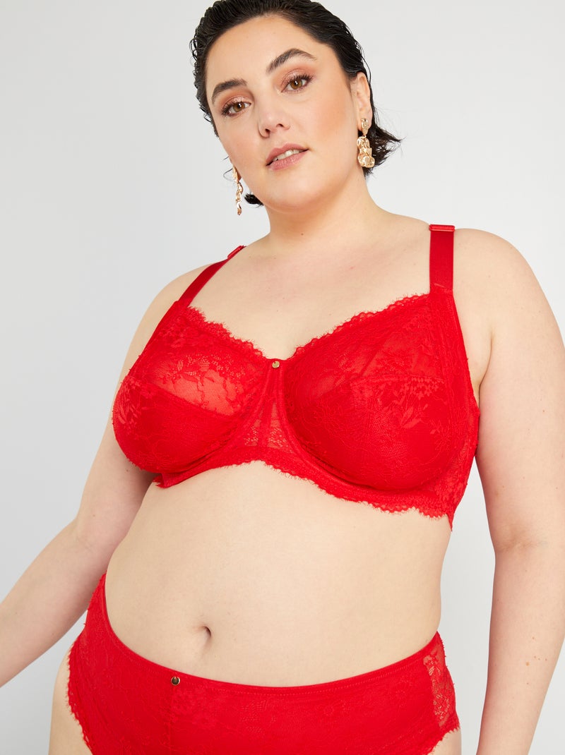 Soutien-gorge en dentelle rouge - Kiabi